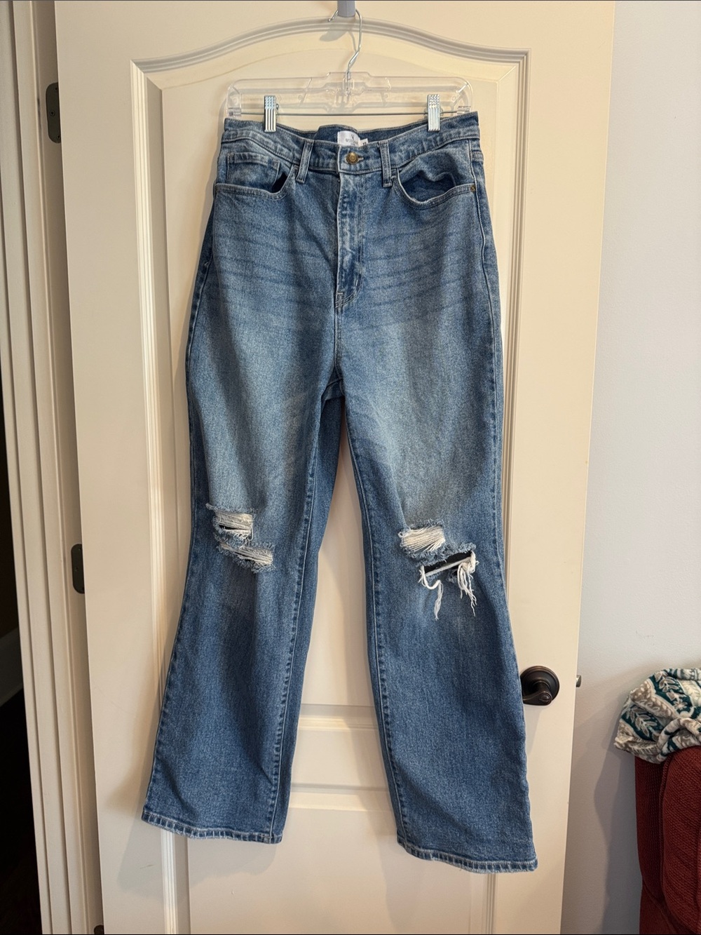 Windsor Distressed Wide-Leg Jeans in Light Blue Wash